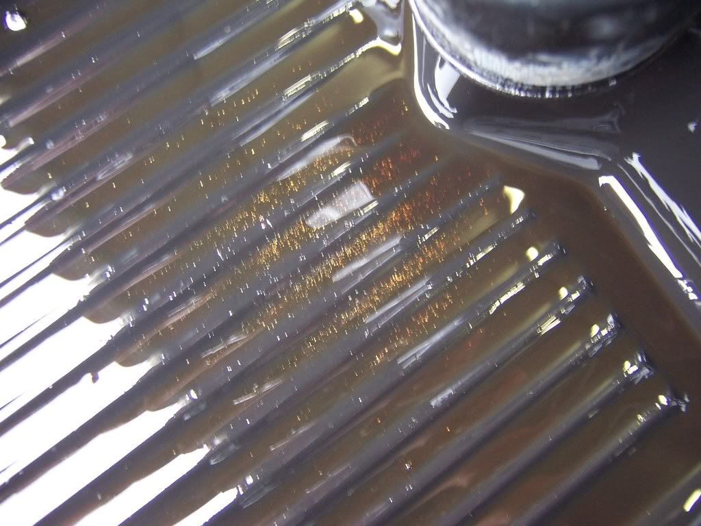 Metal flakes in oil!