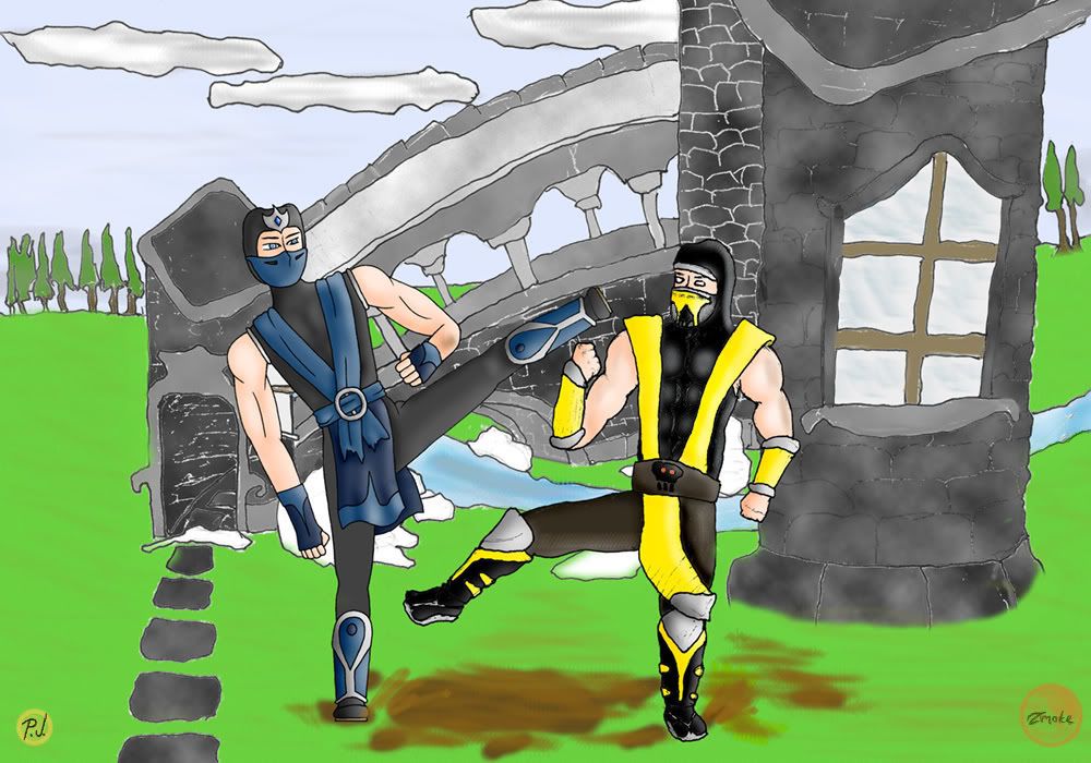 mortal kombat 2011 sub zero vs scorpion. I drew Scorpion and the