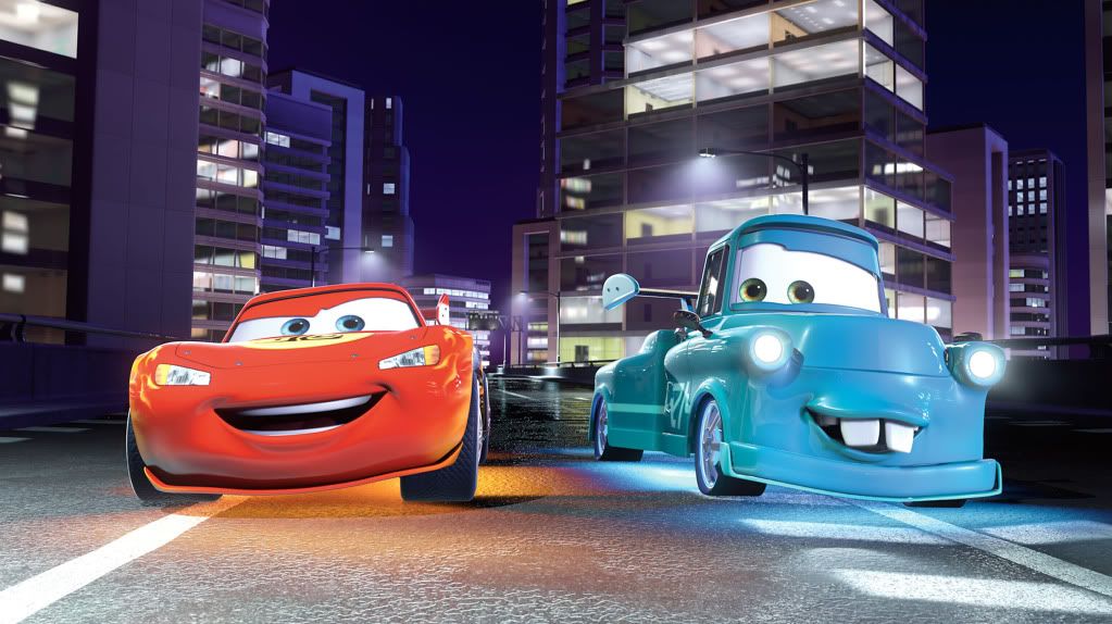 Star racecar Lightning McQueen and the incomparable tow truck Mater take 