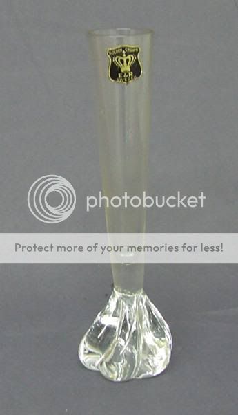 Clear Art Glass Bud Vase E&R Golden Crown Sweden label  